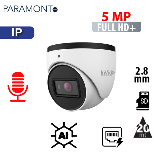 Cámara Ip tipo Domo de 5 megapíxeles, 2,8 mm (PAR-P5TXIR28NH-AI)